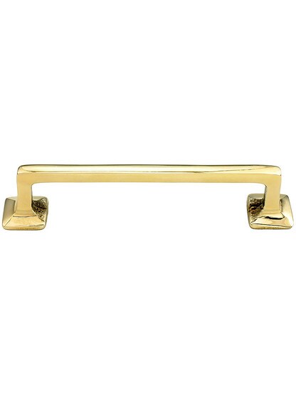 Large Mission Style Drawer Pull - 4 inch Center to Center in Un-lacquered Brass.